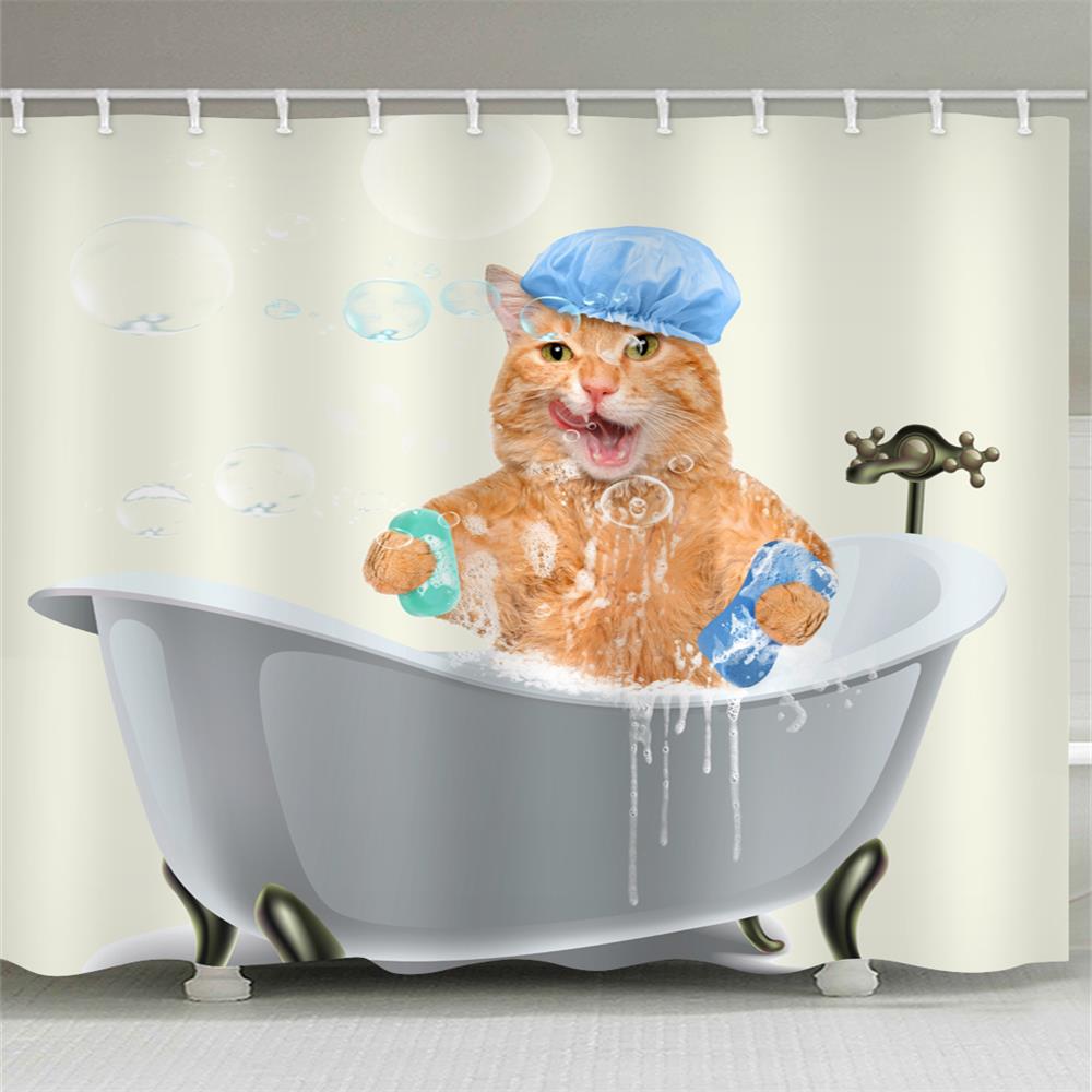 Fat Cat Bath Water-Proof Polyester 3D Printing Bathroom Shower Curtain