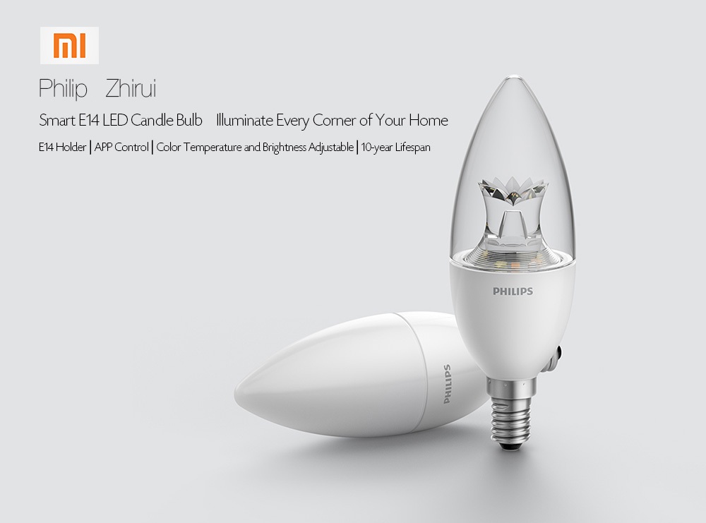 PHILIPS Zhirui Smart LED Bulb E14 Candle Lamp Promise Dimming 220 - 240V