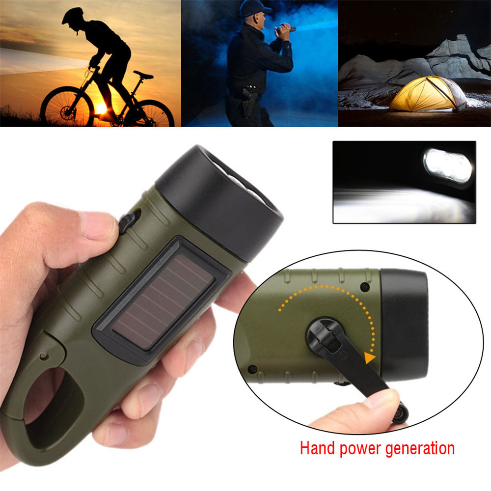 2018 Rechargeable LED Flashlight Hand Crank Dynamo Solar Powered Torch Outdoor