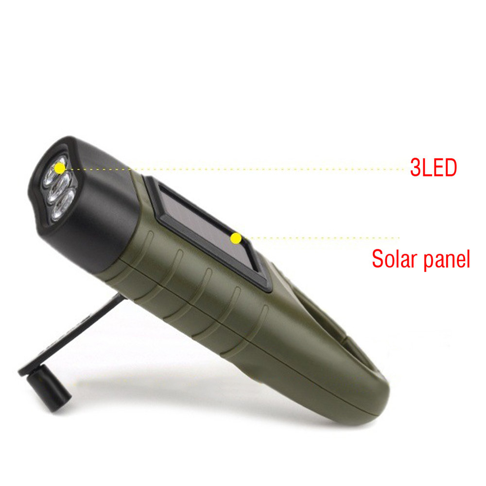 2018 Rechargeable LED Flashlight Hand Crank Dynamo Solar Powered Torch Outdoor