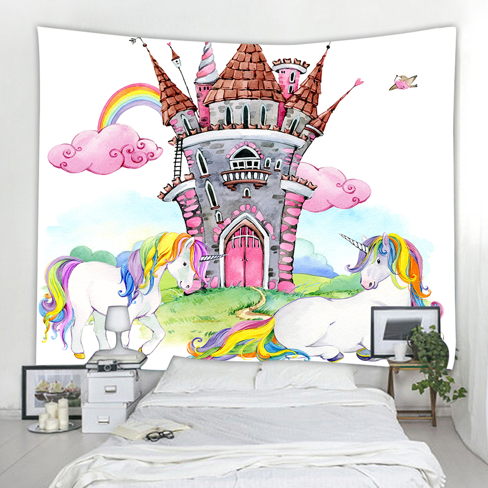 Castle Unicorn 3D Printing Home Wall Hanging Tapestry for Decoration