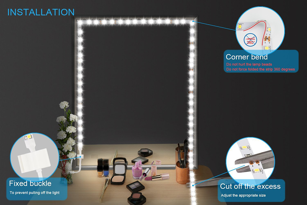 LED Vanity Mirror Light Kit with Dimmer and Power for Makeup Dressing Table Set