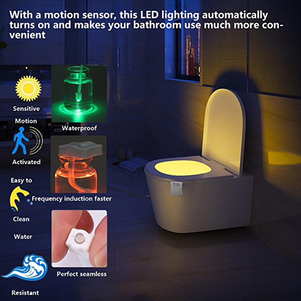 Toilet Night Light Motion Activated LED 8 Colors Changing Lights for Bathroom
