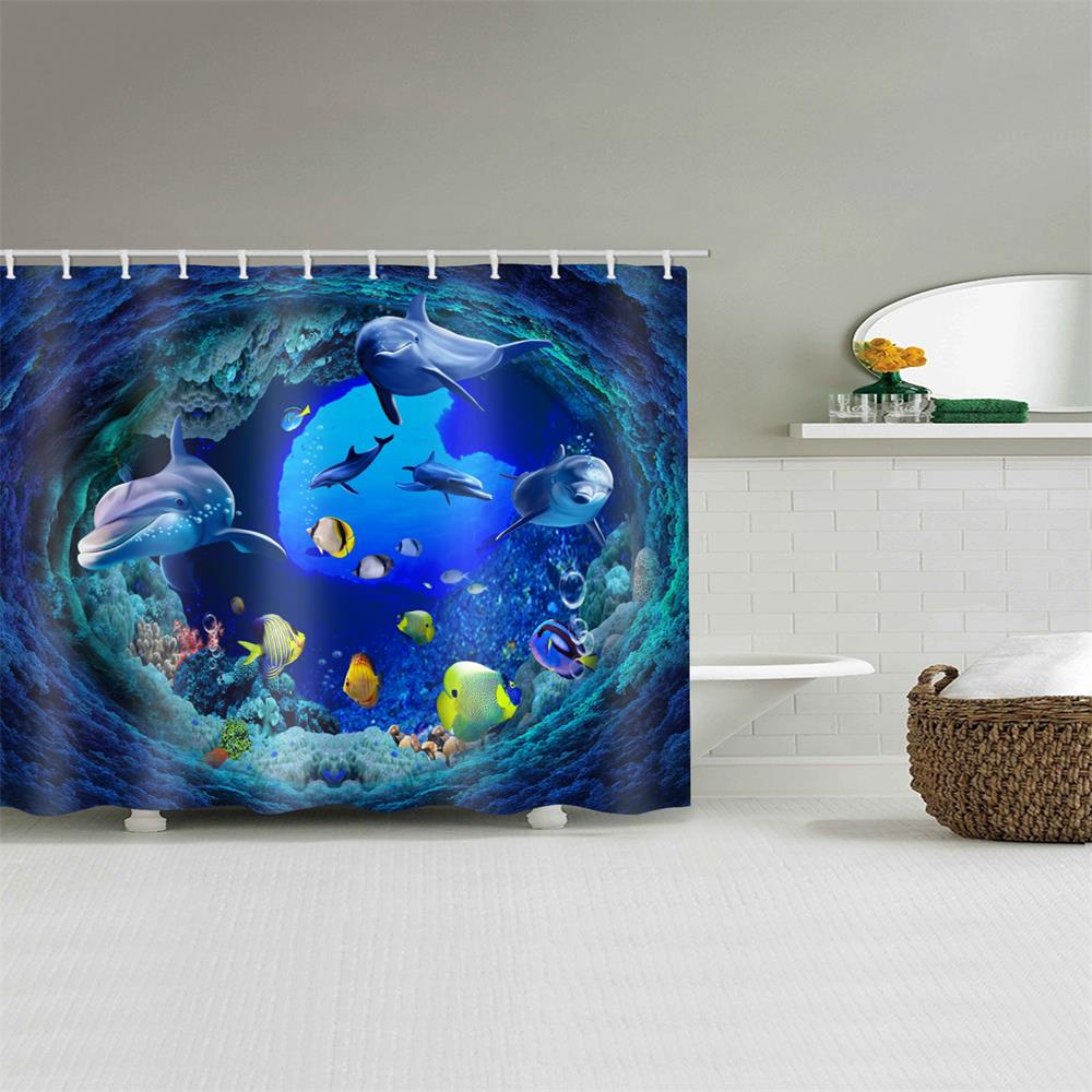 Tunnel Fish Water-Proof Polyester 3D Printing Bathroom Shower Curtain