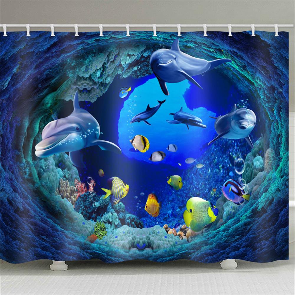 Tunnel Fish Water-Proof Polyester 3D Printing Bathroom Shower Curtain