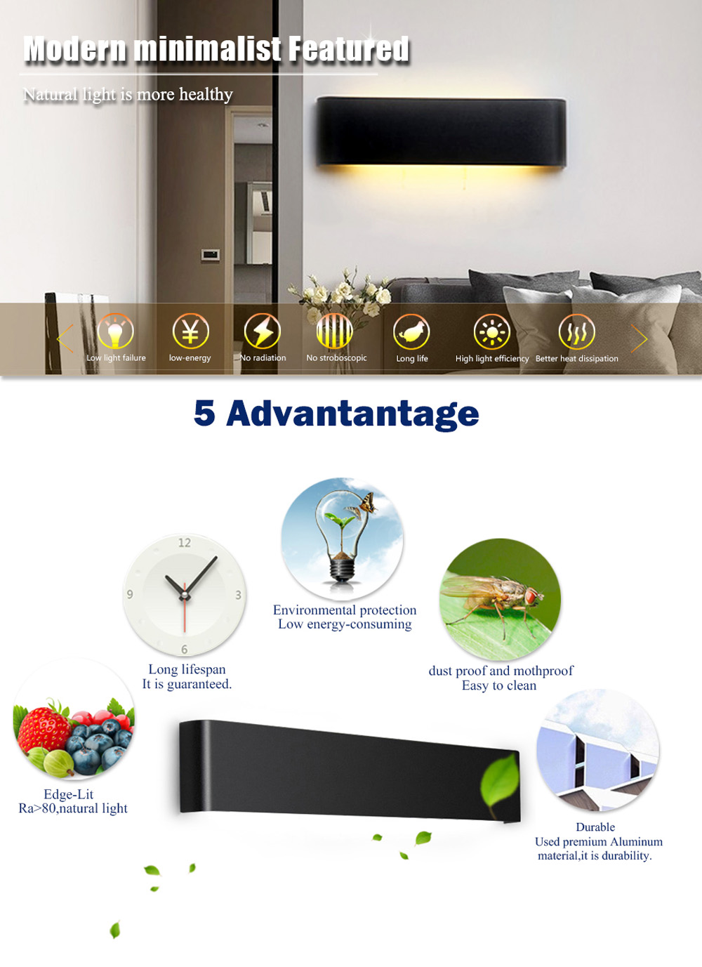 JIAWEN Modern Minimalist 18W LED Wall Lamps Iron Art Bedroom Bedside Lights