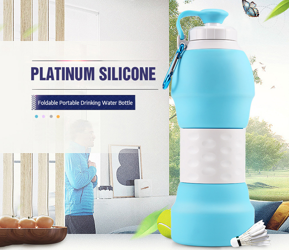 Platinum Silicone Foldable Portable Drinking Water Bottle 580ML Large Capacity