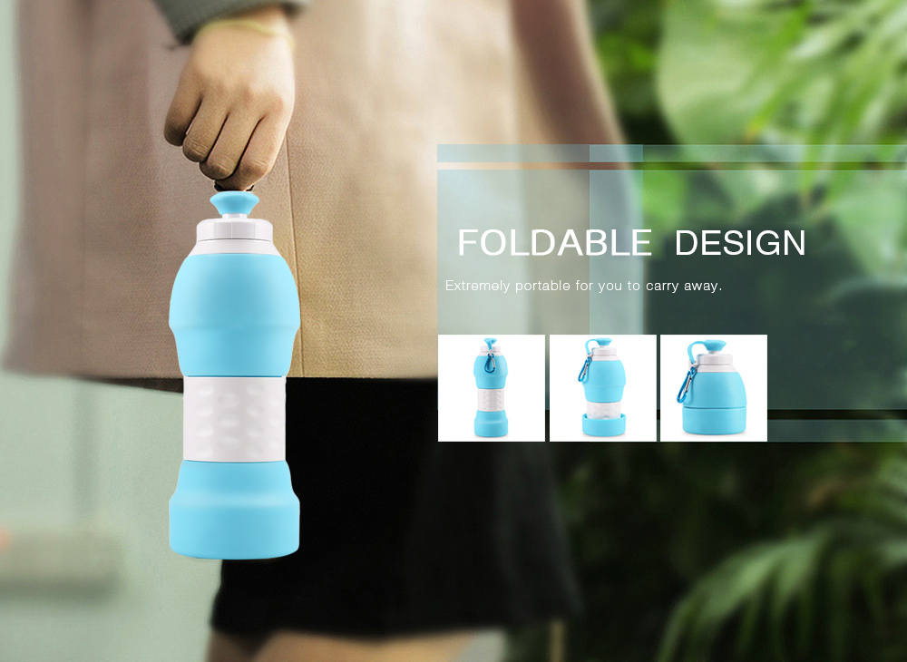 Platinum Silicone Foldable Portable Drinking Water Bottle 580ML Large Capacity