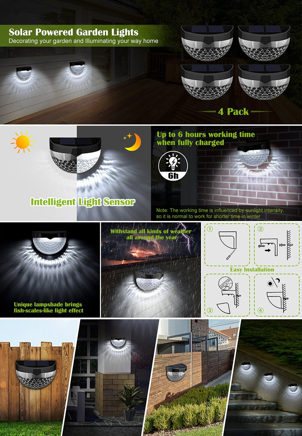 4PCS Solar-powered Weatherproof Wireless LED Outdoor Lamp