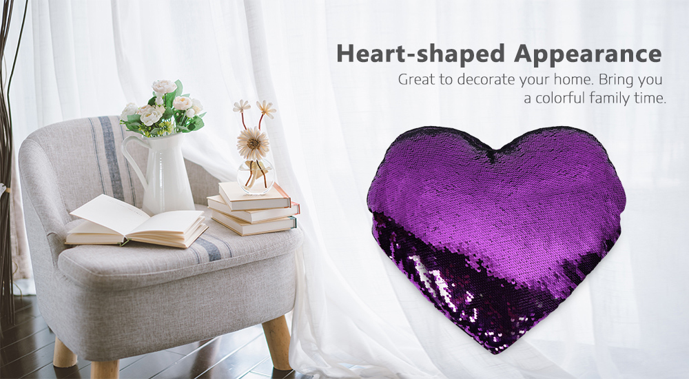 Heart-shaped Shining Sequins Writable Pillow PP Cotton for Bedroom Sofa Car