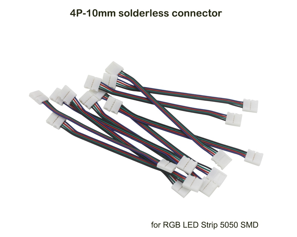 10PCS 4Pin 10mm Solderless Connector For LED 5050 RGB Strip Light Bare Board