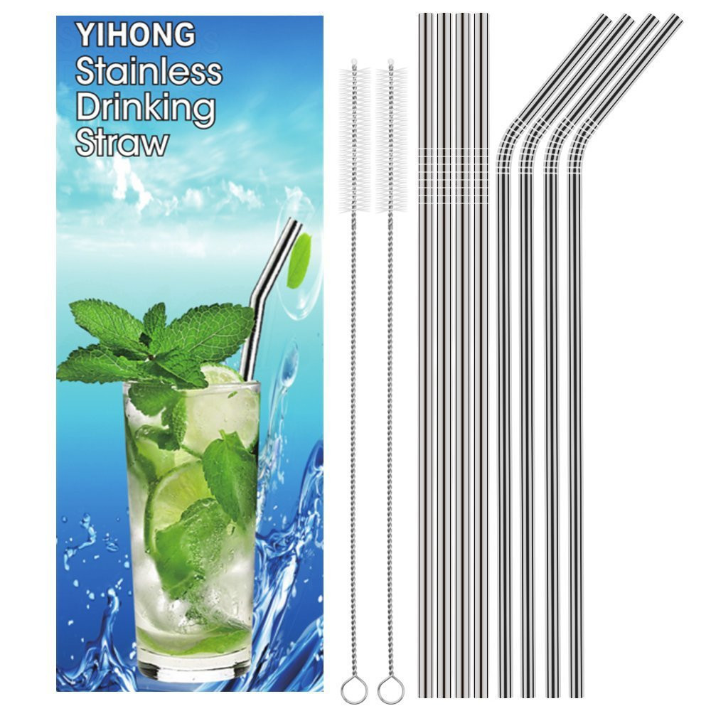 AEOFUN Stainless Steel Straws Reusable with Cleaning Brushes 10PCS / Set