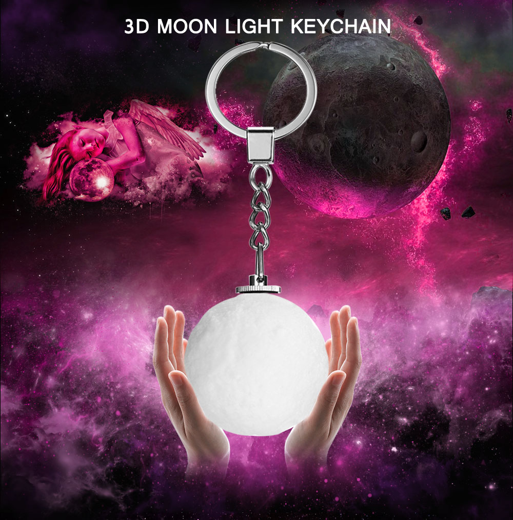 RGB 3D Moon Night Light Key Chain Accessories for Handbag