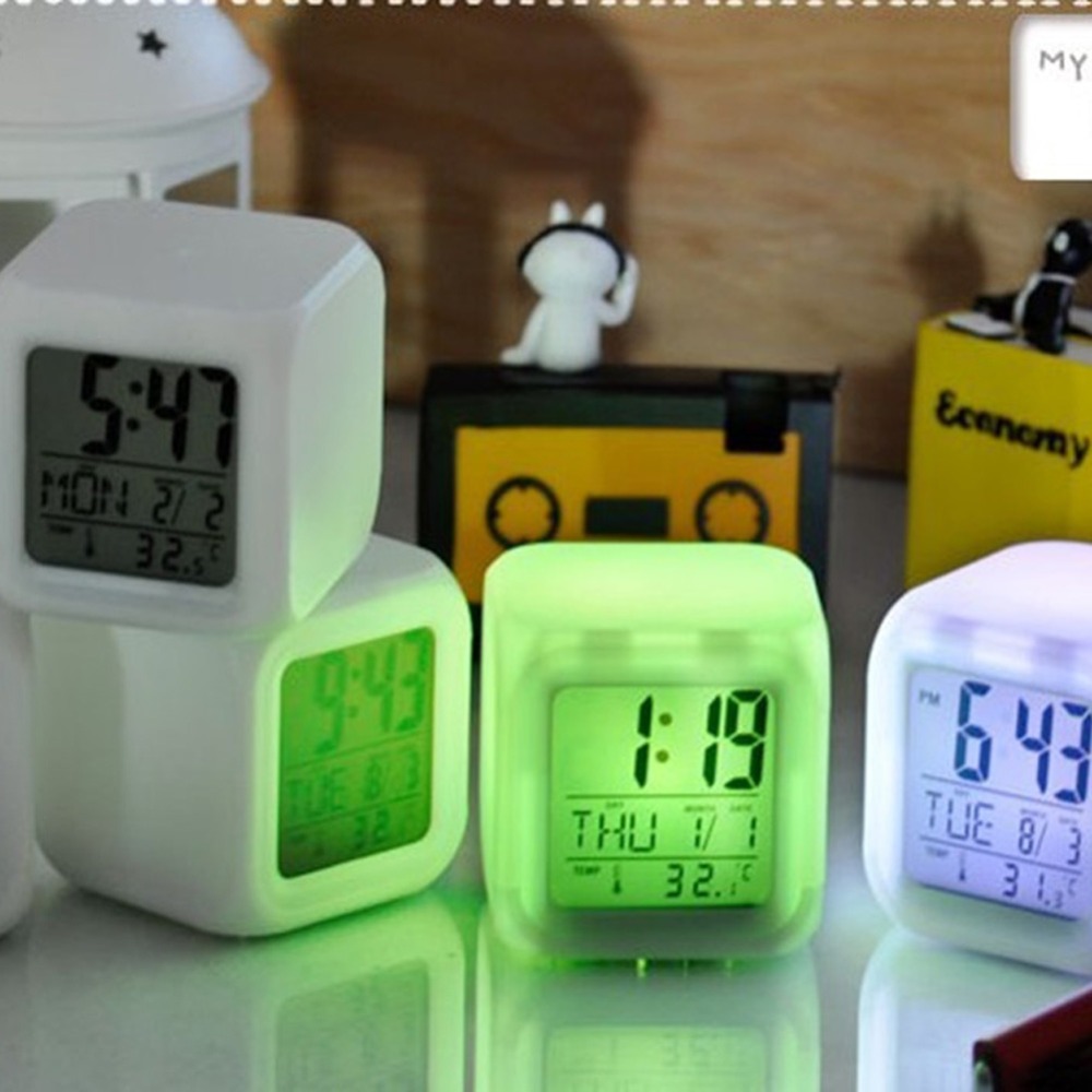 Colorful Color Mood Clock Cube Clock LED Digital Display Alarm Clock