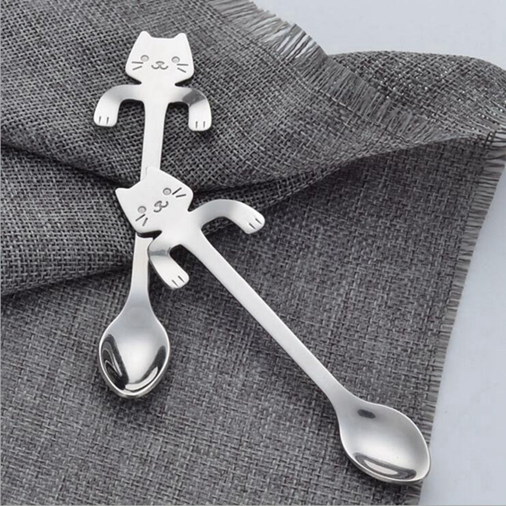 1Pcs Stainless Steel Cat Coffee Drink Spoon Tableware Kitchen Supplies