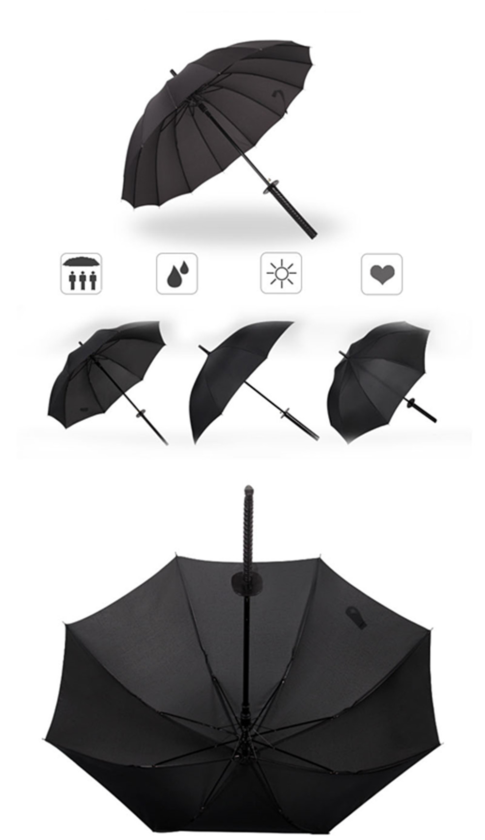 Black Katana Straight Handle Umbrella