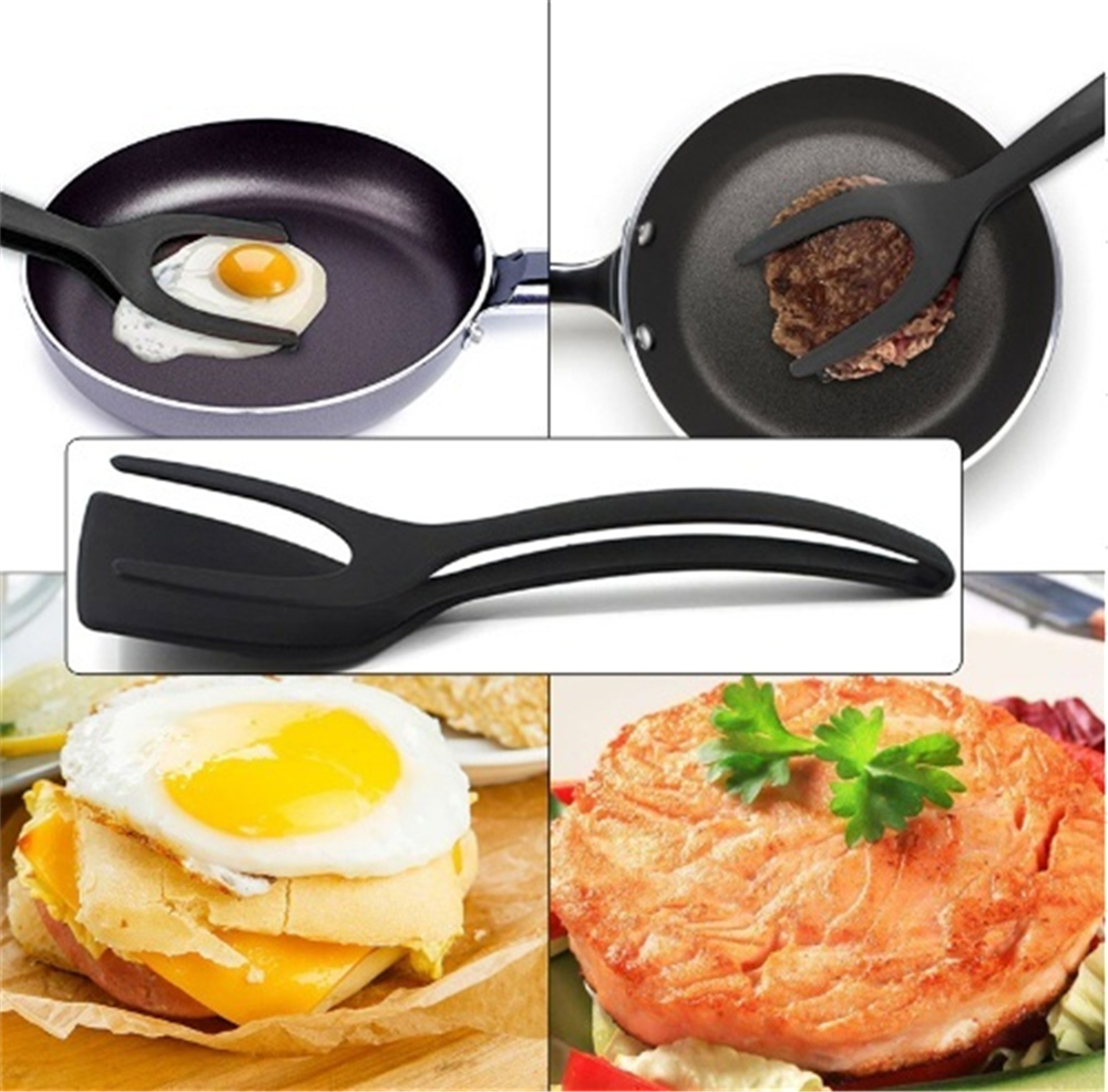 2 In 1 Tongs Grip And Flip Spatula Perfect Omelet Egg Pancake Tool