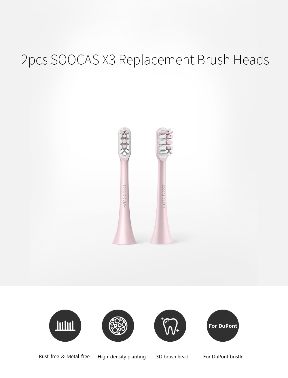 2pcs SOOCAS X3 Replacement Brush Heads Standard for Electric Toothbrush