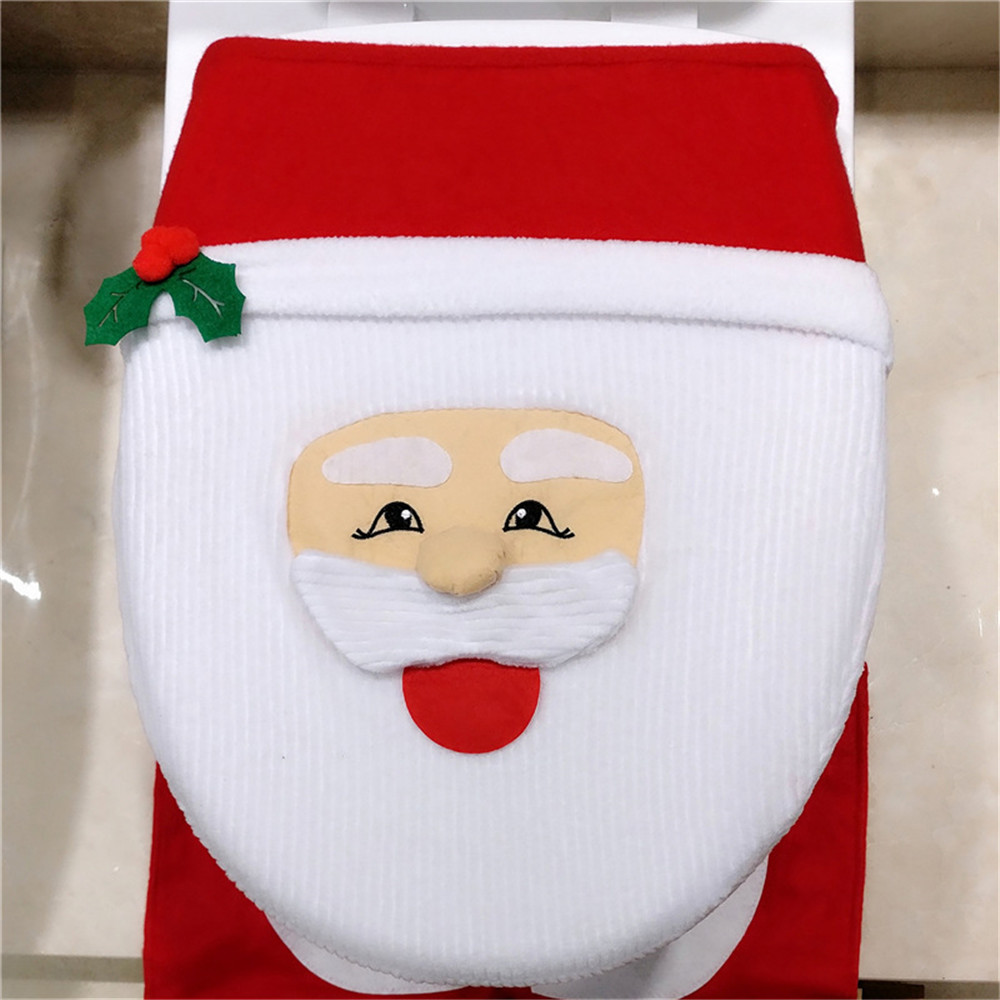 Santa Toilet Seat Cover Set Red Christmas Decorations Bathroom Set of 3