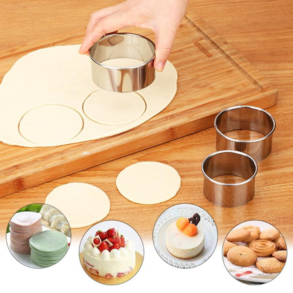 Stainless Steel Round Biscuit Pastry Packaging Dough Cutting Tool 3PCS