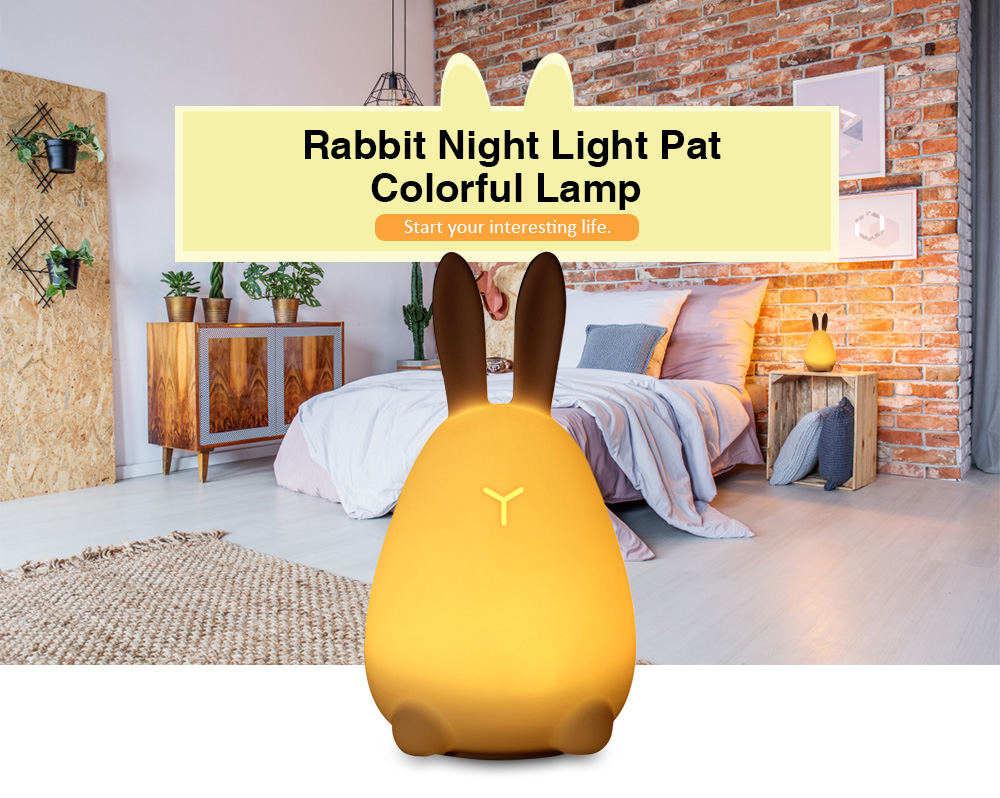 Rabbit Night Light Pat Silica Gel Colorful Lamp 7 LEDs for Bedroom