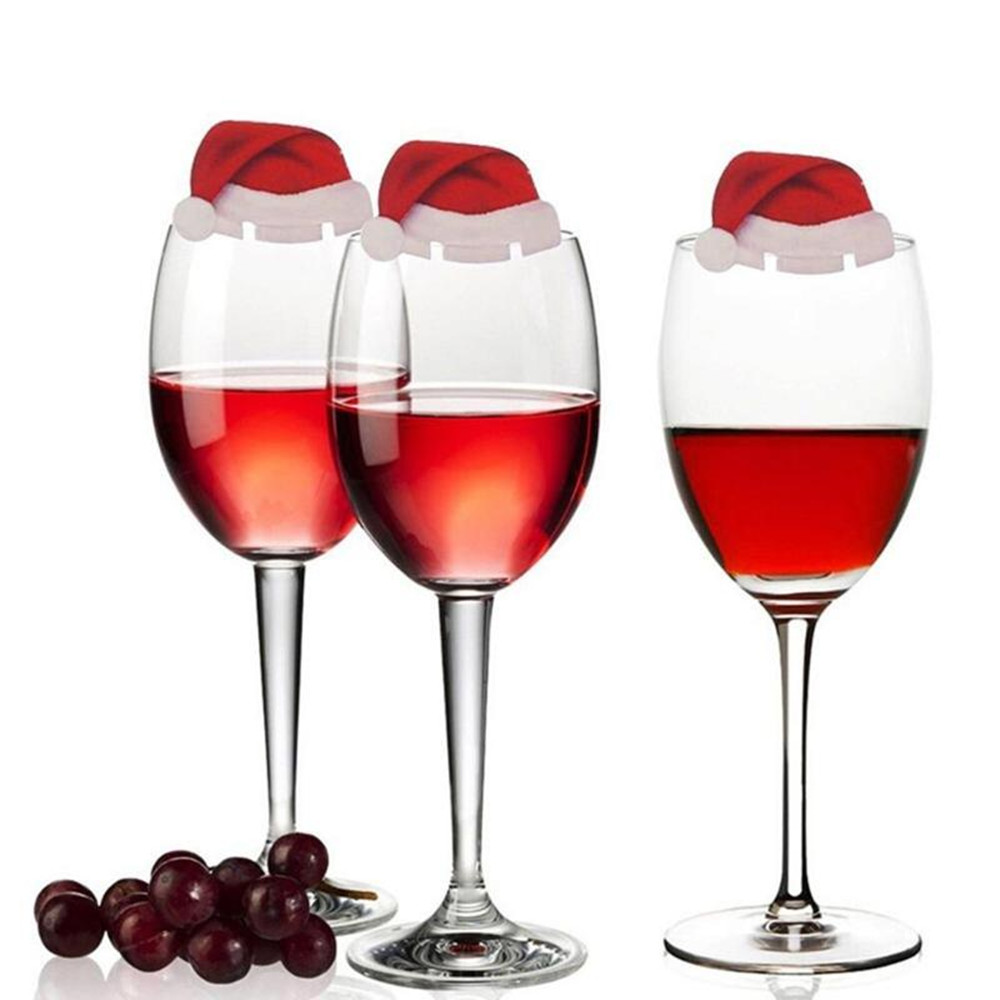 Christmas Santa Hat Wine Glass Decoration New Year Party Supplies 10PCS