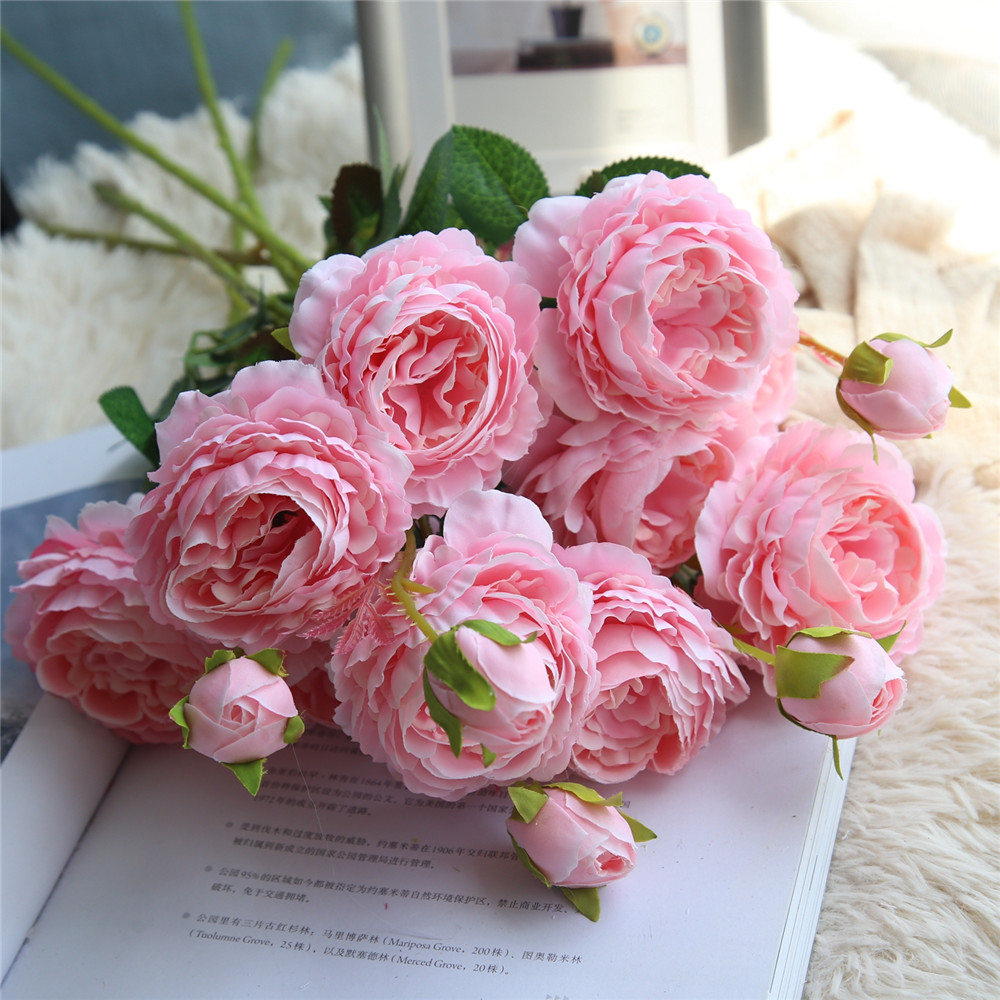 European Style Cabbage Rose Artificial Flower Bridal Bouquet Home Decorations