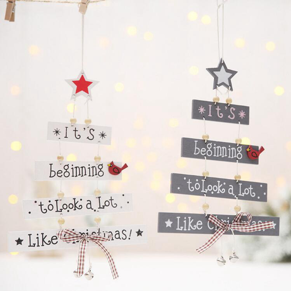 Christmas Tree Letter Wooden Hanging Party Pendant Home Door Ornament Xmas Craft