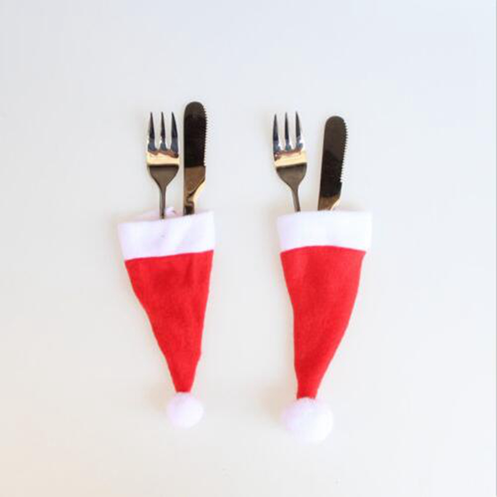 2Pcs Mini Christmas Santa Hat Knife and Fork Cover Pocket