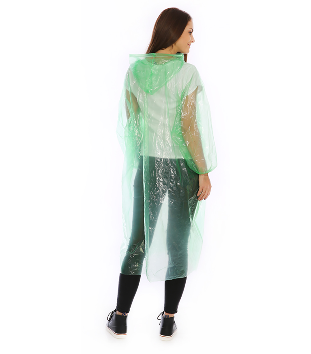 Emergency Disposable Raincoat for Adults with Drawstring Hood and Elastic Sleeve