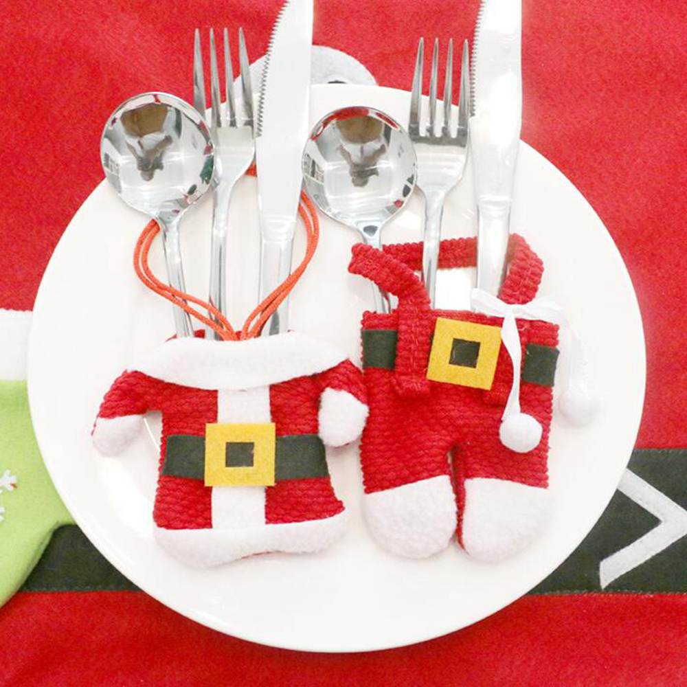 2 Pcs/Set Santa Claus Christmas Table Decor Cutlery Knife Fork Holder Pockets