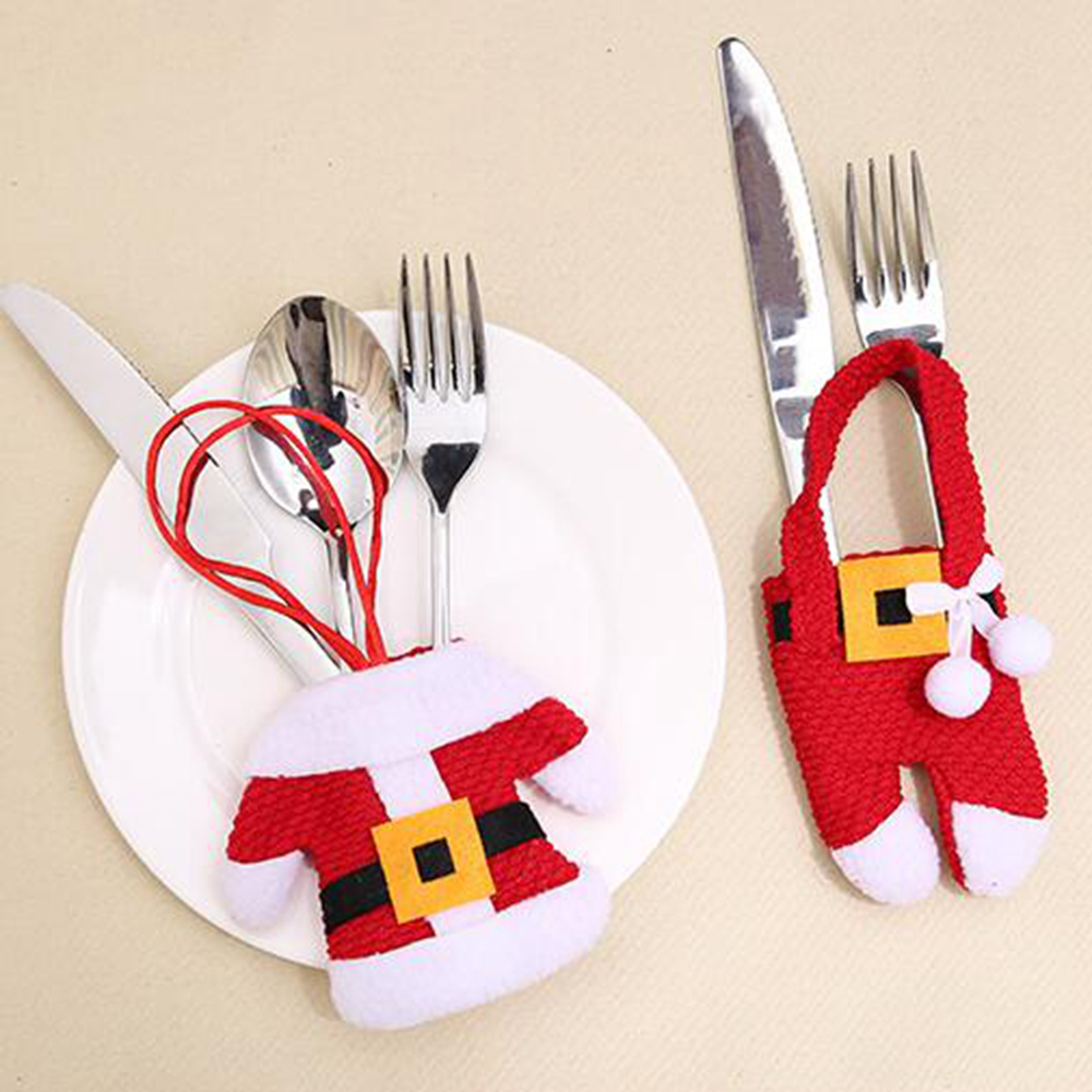 2 Pcs/Set Santa Claus Christmas Table Decor Cutlery Knife Fork Holder Pockets