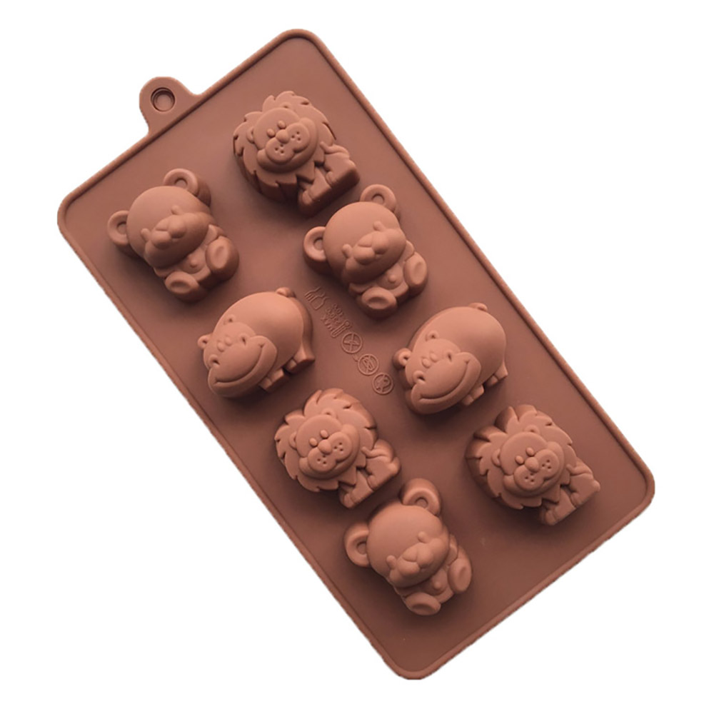 8 Cavity Cartoon Animal Shape Silicone Chocolate Molds Cub Lion Hippo