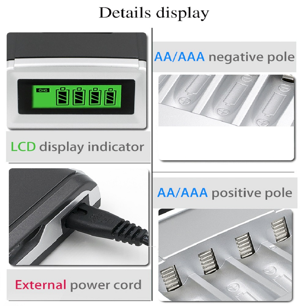4 Slots Intelligent LCD Battery Charger for Rechargeable Batteries