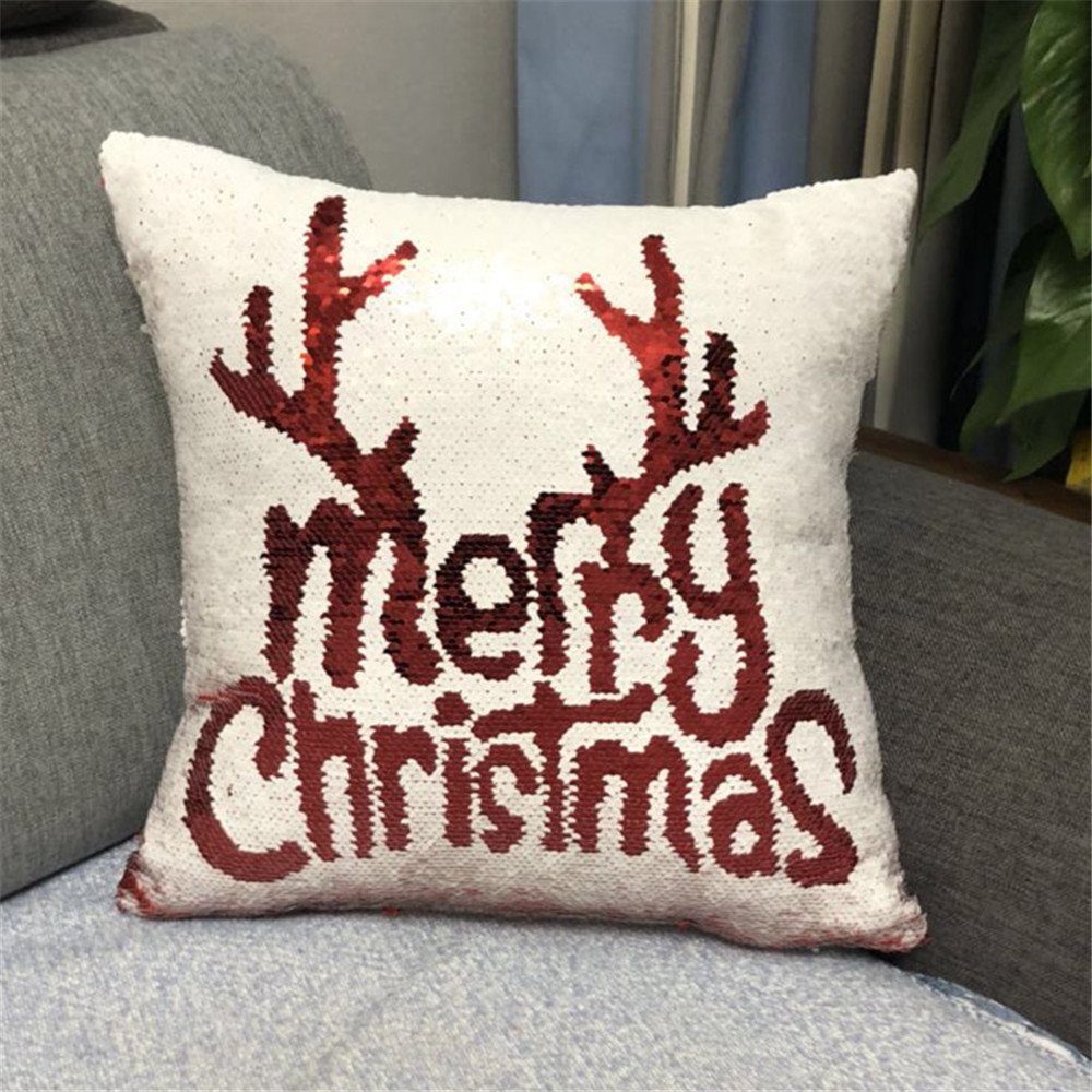 Christmas Pattern AB Flip Sequins Hold Pillowcase