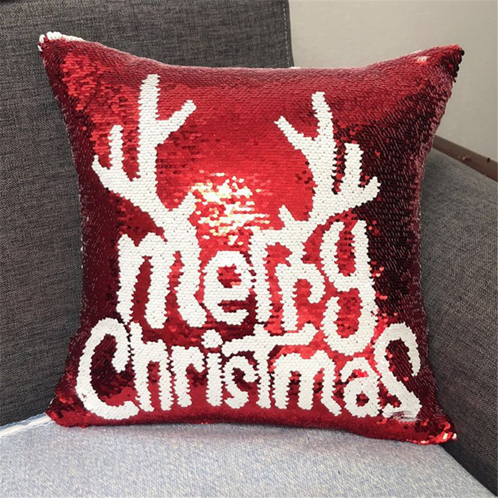 Christmas Pattern AB Flip Sequins Hold Pillowcase