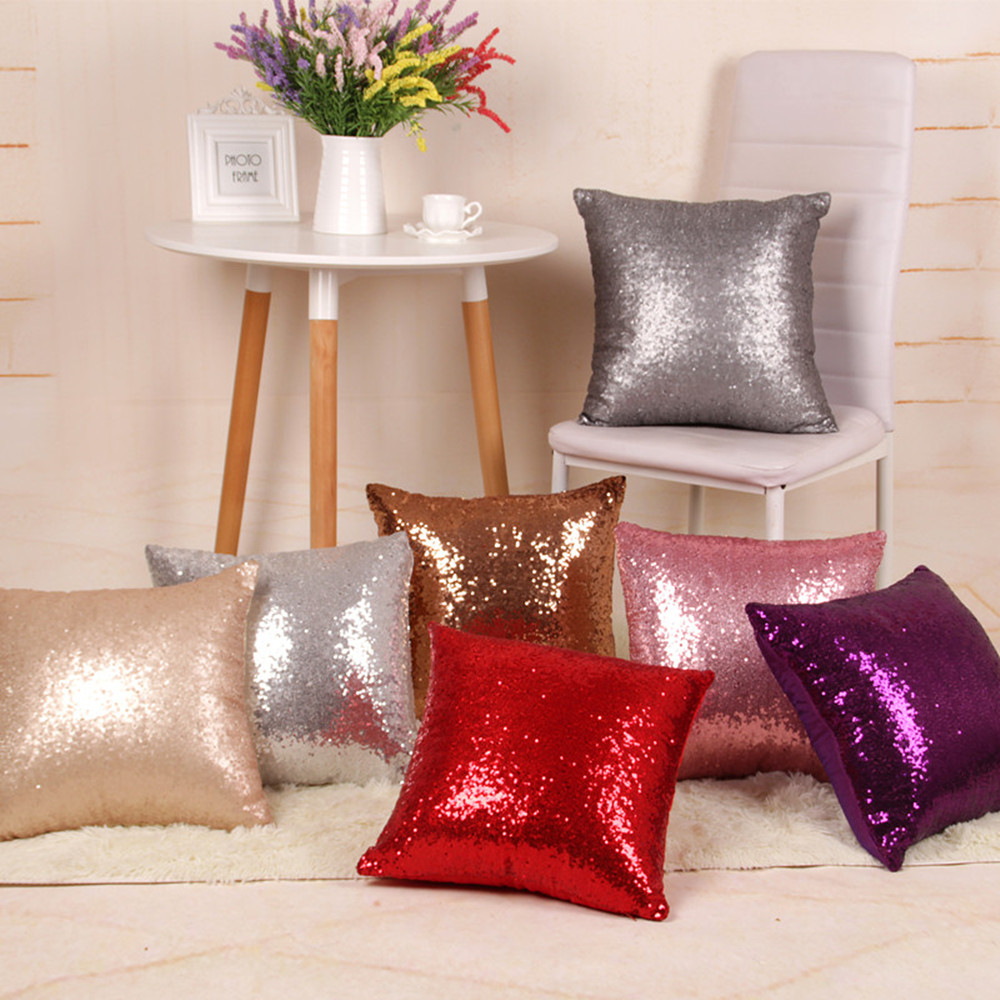 Solid Color 3 Cm Fixed Small Sequins Pillow Case