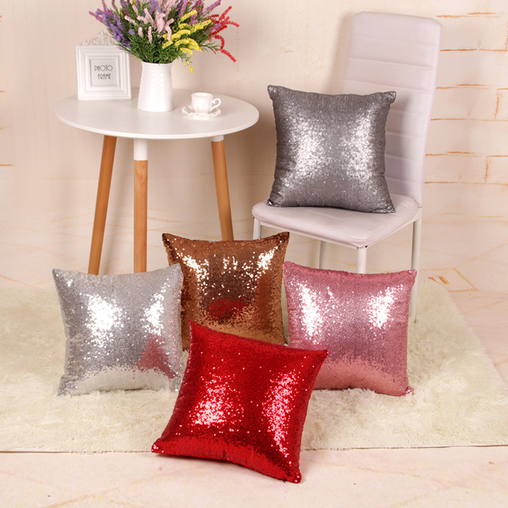 Solid Color 3 Cm Fixed Small Sequins Pillow Case