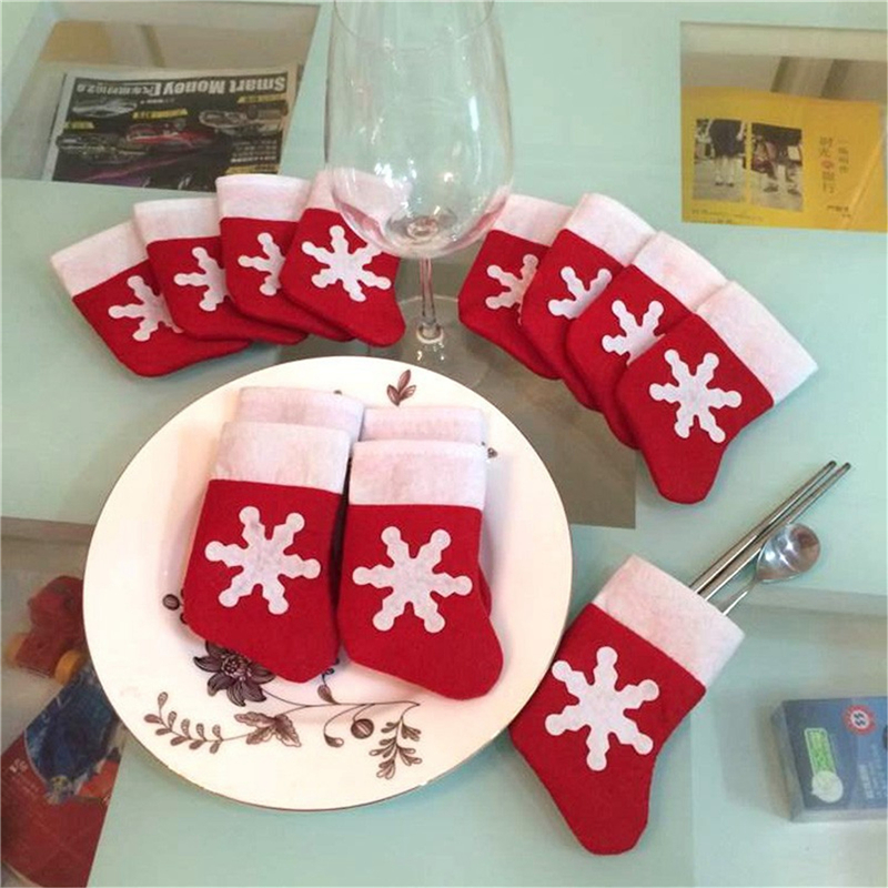 8 Pieces/Set Mini Christmas Stockings Dinnerware Cover Xmas