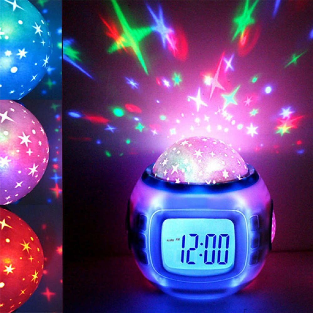 Sky Star Night Light Projector Lamp Music Alarm Clock for Kids Children