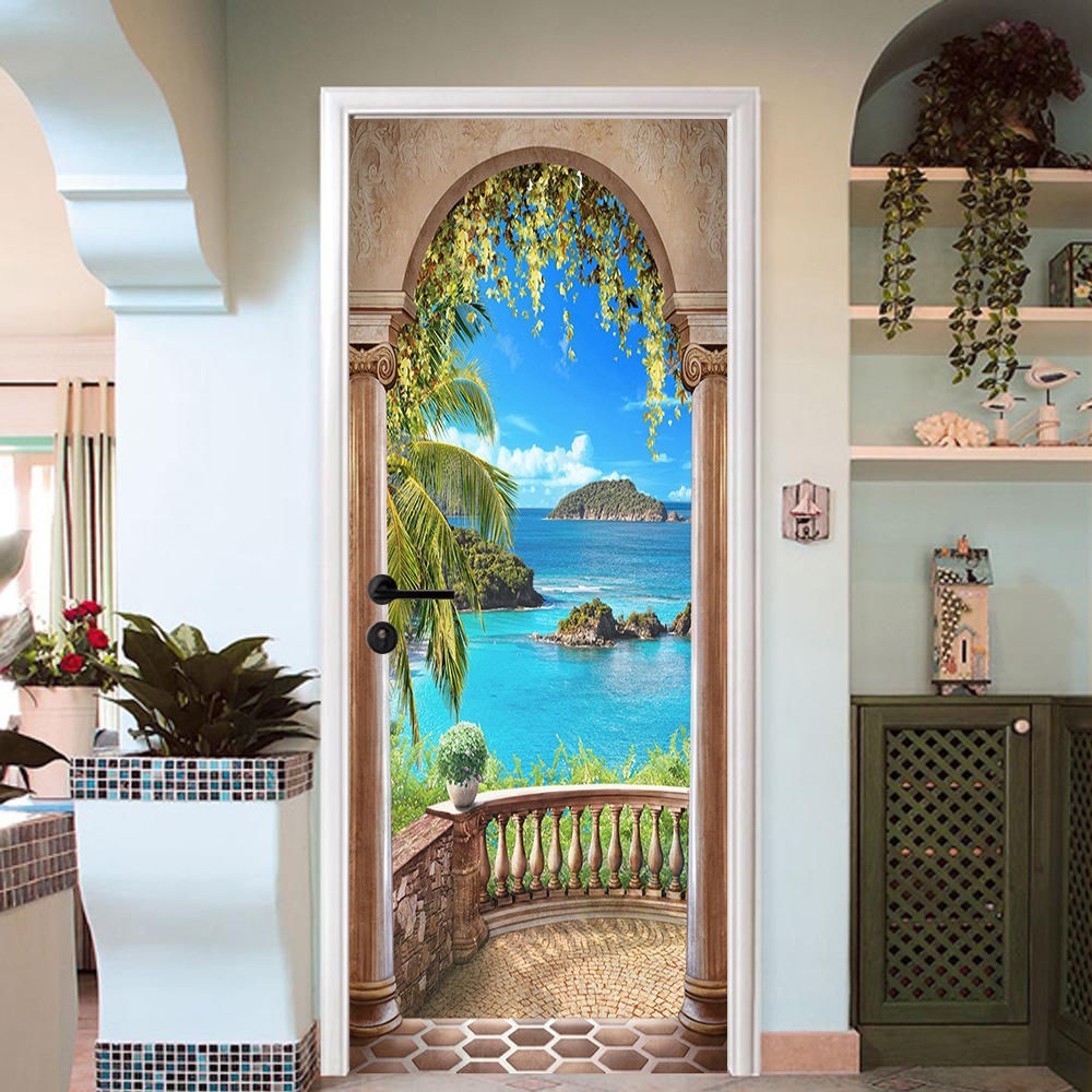 MailingArt 3D HD Canvas Print Door Wall Sticker Mural Home Decor Sea Garden