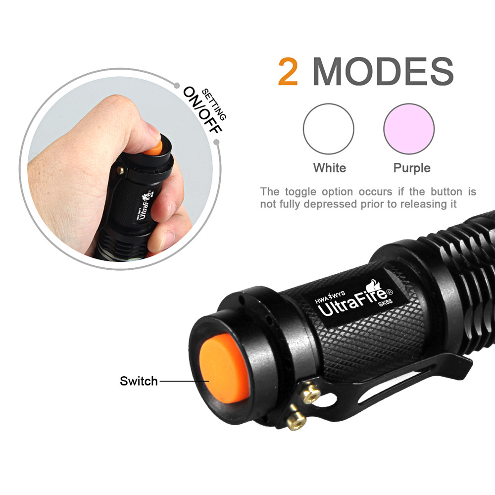 UltraFire SK68 XPE 300LM 2-SPEED Dual Light Source Mini Clip Light Flashlight