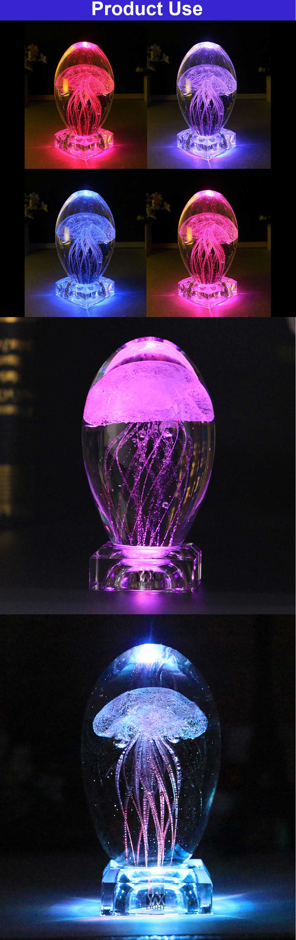YWXLight 0.7W DC 5V 3D Jellyfish Model LED Lighting Crystal Night Light