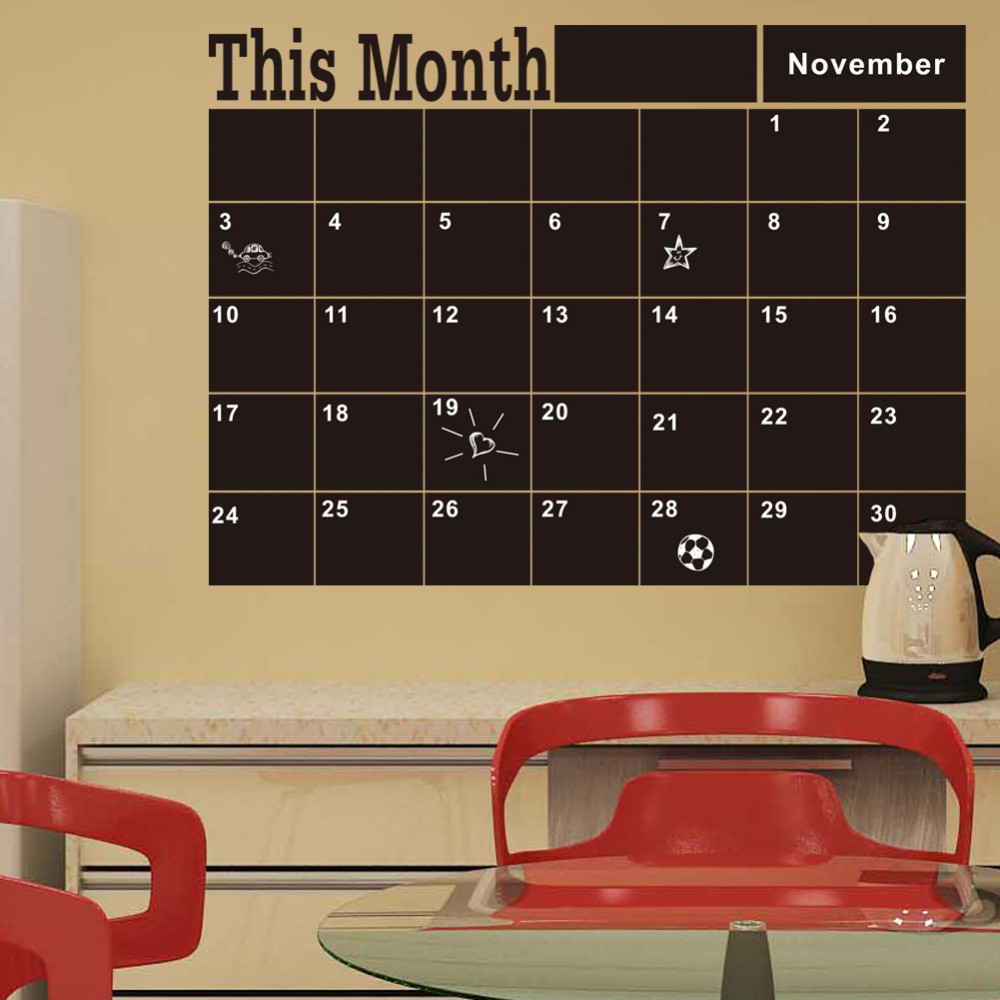 Removable Wall Sticker Monthly chalkboard Chalk Board Blackboard Calendar Memo
