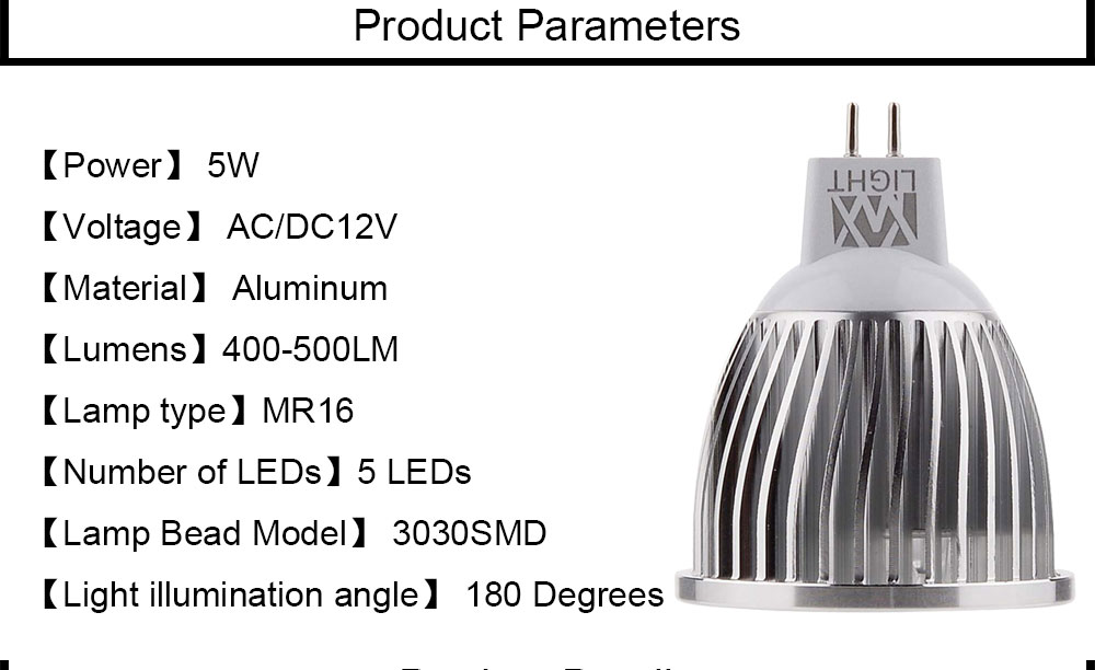 10PCS YWXLight MR16 5W 5-LED Highlight Spotlight AC/DC 12V