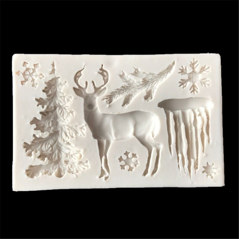 Rectangular Gray White Silicone Christmas Tree Elk Snowflake Icicle Fondant Mold