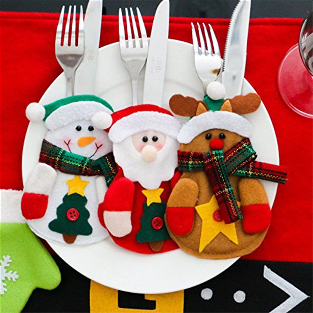 4PCS Christmas Cutlery Tableware Spoon Knife Bag Fork Decoration