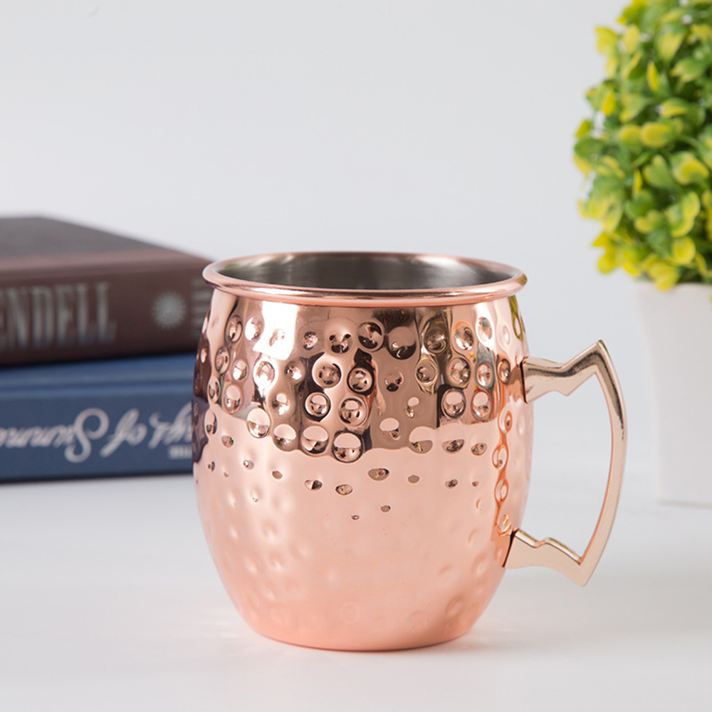 Hammered Moscow Mule Copper Plated Mugs 304 Stainless Steel 550ml Beer Drinkware