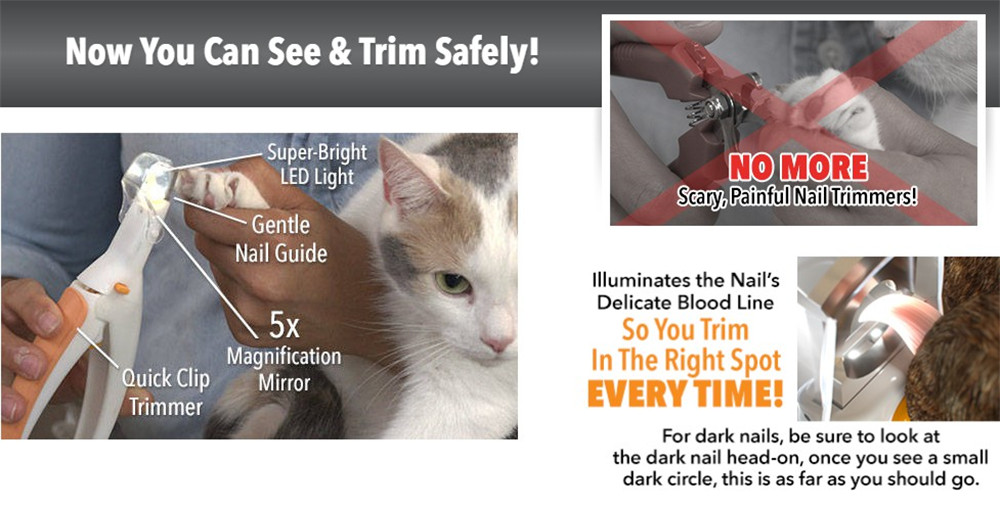 The Illuminated Pet Nail Clipper Features LED Light 5X Magnification That Double
