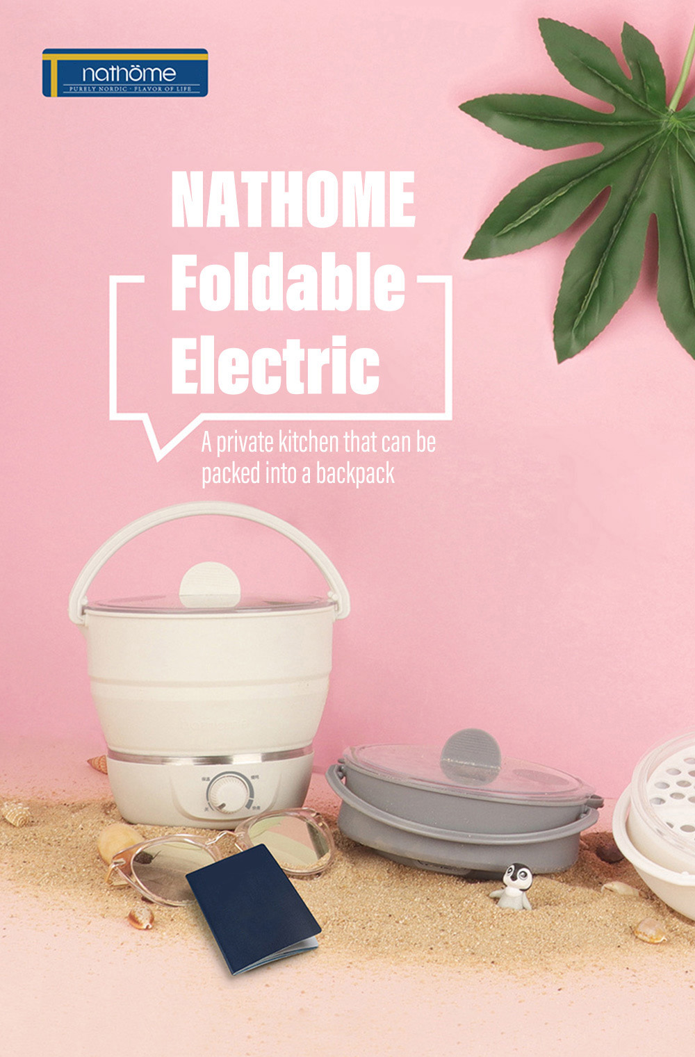NATHOME Foldable Skillet Portable Travel Hot Pot Electric Cooker